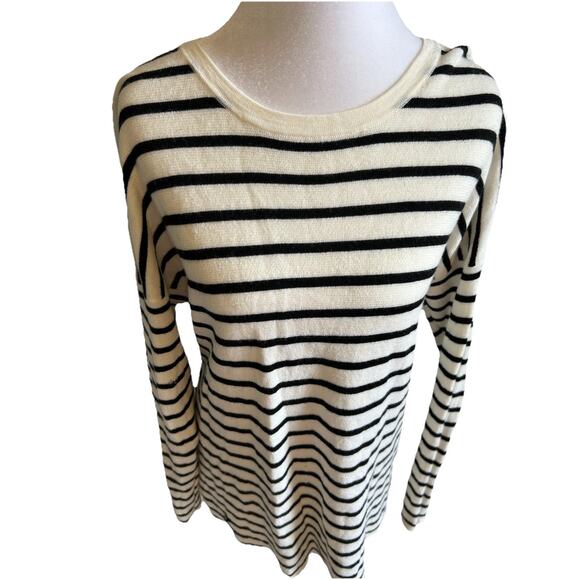 Eileen Fisher Sweater Striped Nautical Distressed Crew Neck Knit Coastal Soft L - Picture 1 of 11